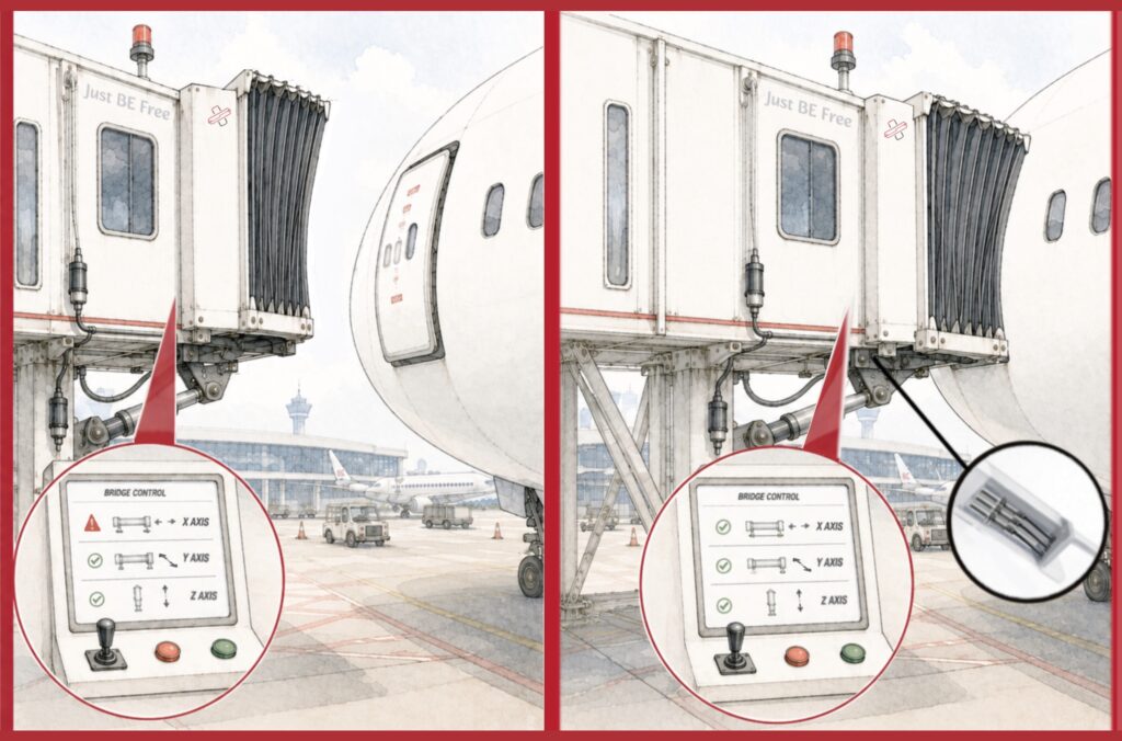 Airplane bridge control magnet sensors