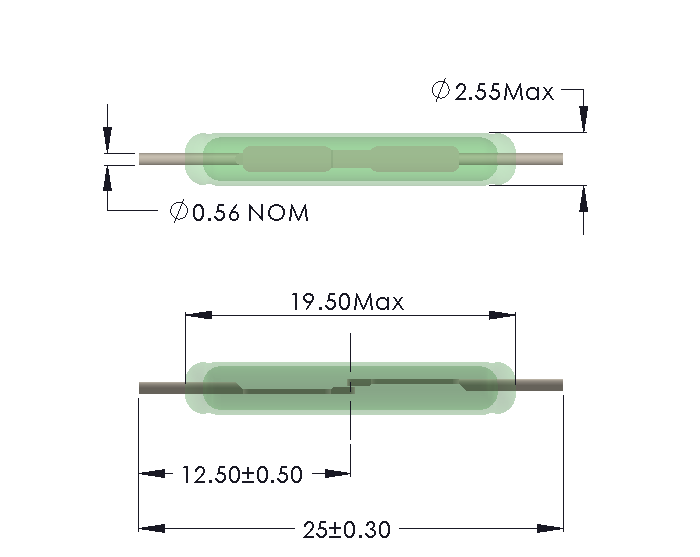 LV-1925 Line Voltage Reed Switch with Cropped Leads