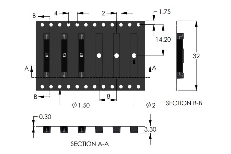 Drawing of R2 Reed Sensor Carrier Tape