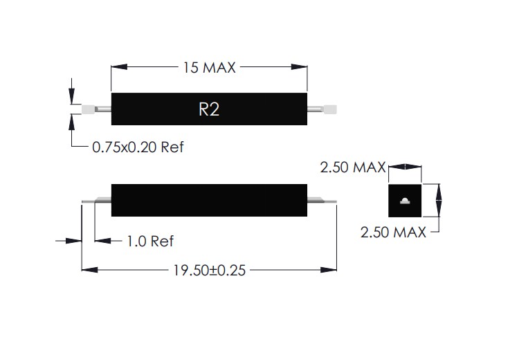 Drawing of R2-F Standard Size Reed Sensor