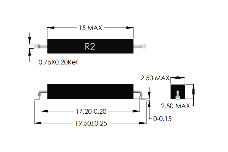 Drawing of R2-S Standard Size Reed Sensor