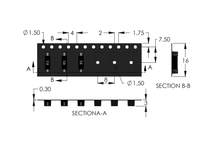 R5-S SMD Reed Sensor Carrier Tape Drawing