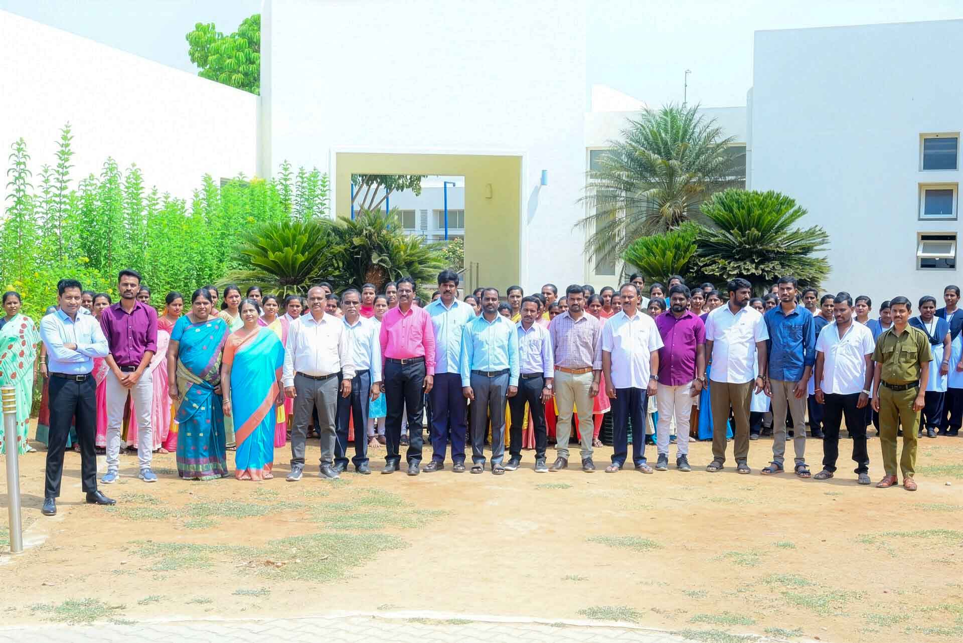 Workforce in front of company entrance