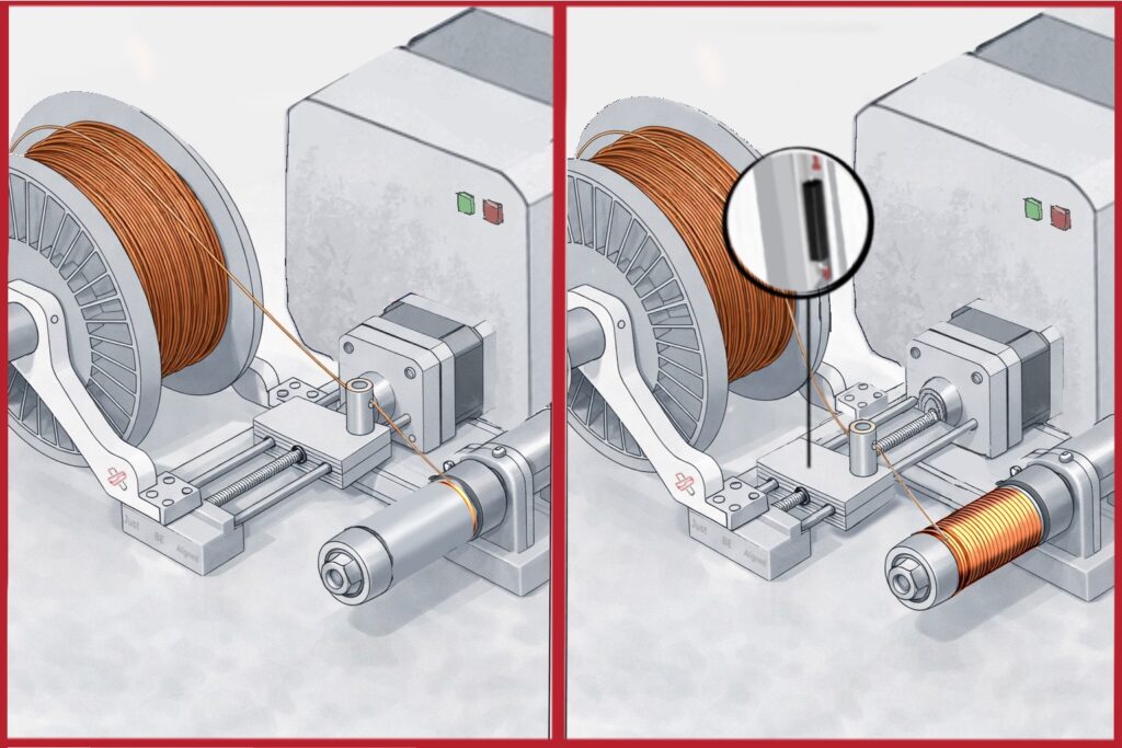 Sensing end position in copper coil winders