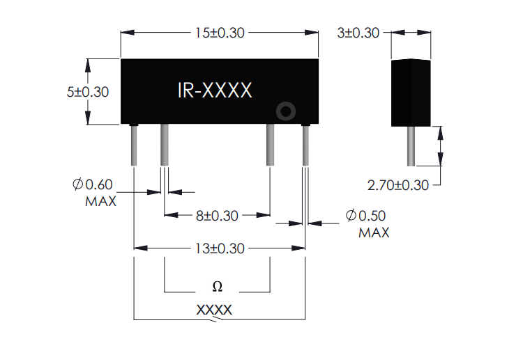 Drawing of IR-xxxx Reed Sensor