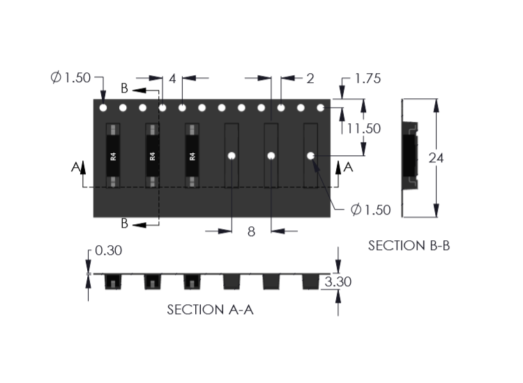 Drawing of R4 ultra-miniature Tape
