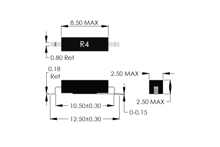 Drawing of R4 ultra-miniature SMD Formed Reed Sensor