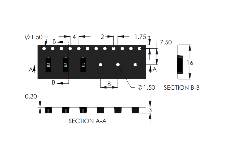 R5-J SMD Reed Sensor Carrier Tape Drawing